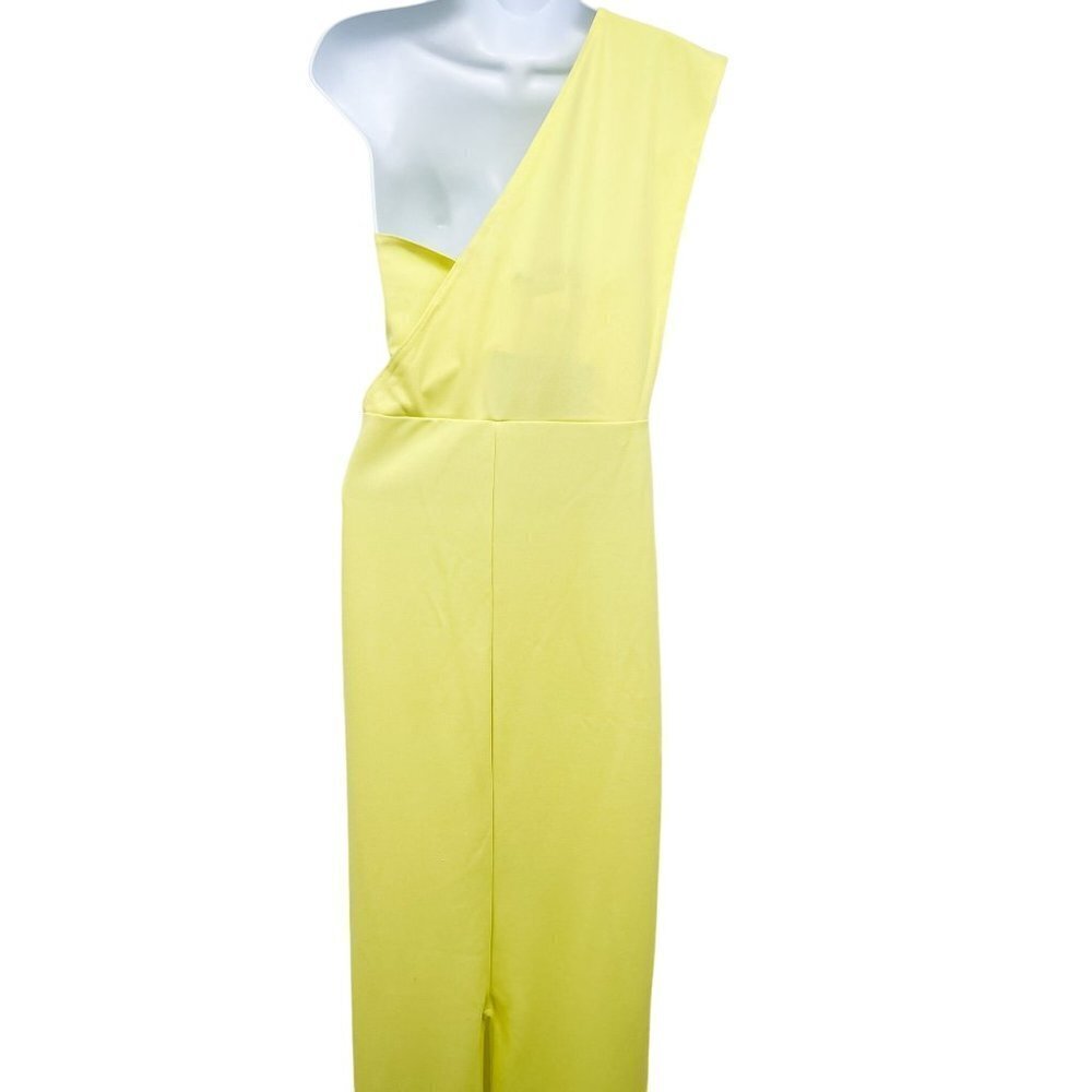 PrettyLittleThing Light Lime One Shoulder Maxi Gown Dress Back Slit Crepe - Picture 7 of 10